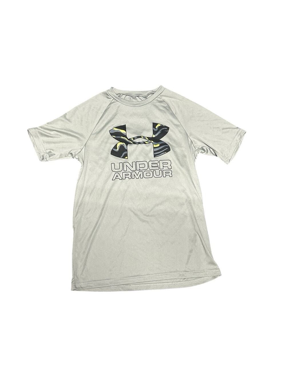 Under Armour Boys YMD Gray HeatGear Athletic T Shirt Logo Graphic